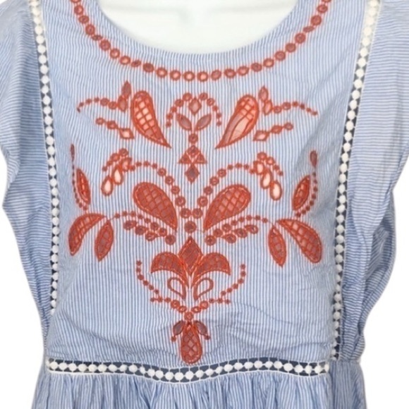 Skies are Blue blue white striped orange embroidered peplum top size small - Picture 2 of 8